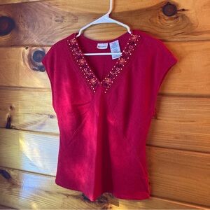 Embellished Red V-Neck Top